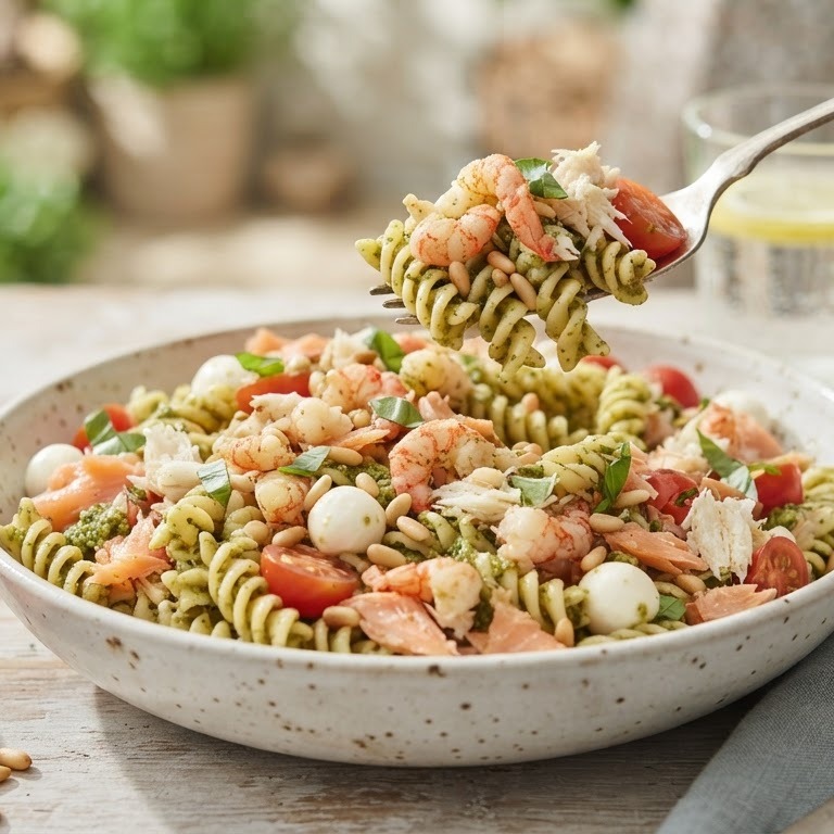 Pasta-salade met schaaldieren recept