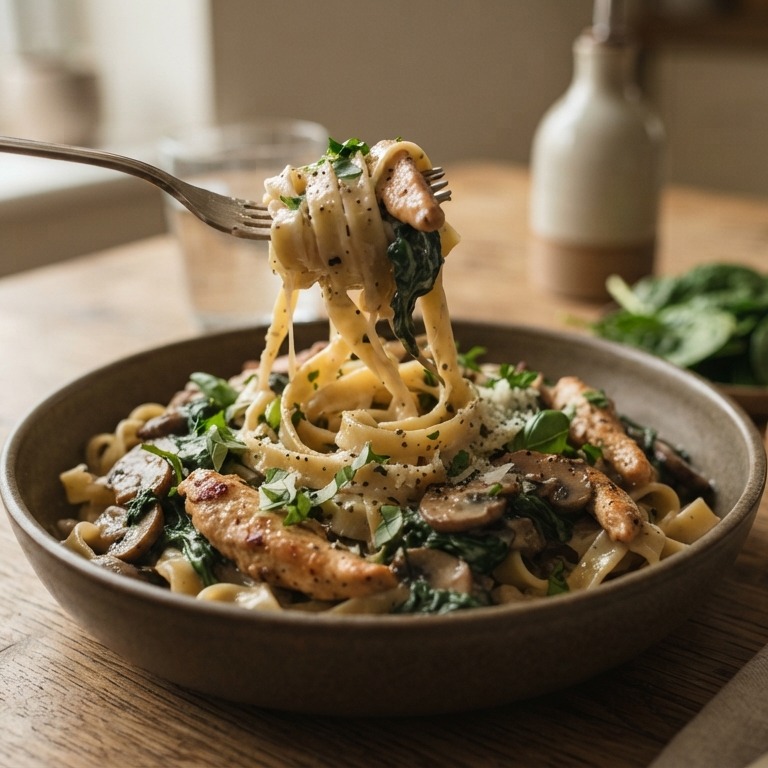 Pasta spinazie champignons recept