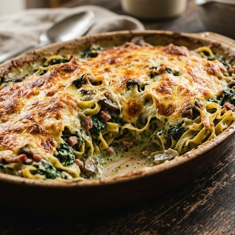 Pastagratin met spinazie en champignons recept