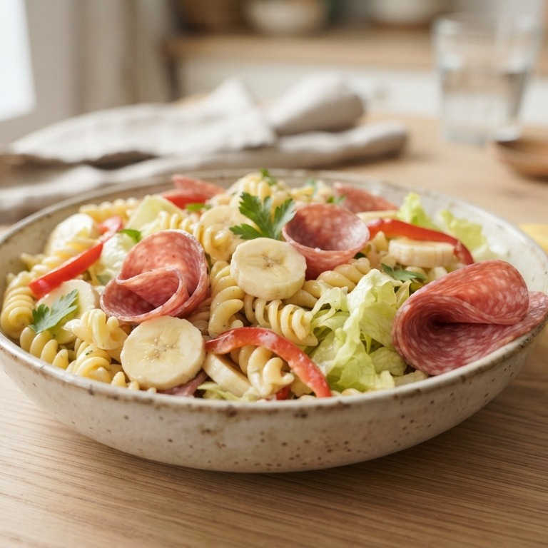 Pastasalade met banaan en salami recept