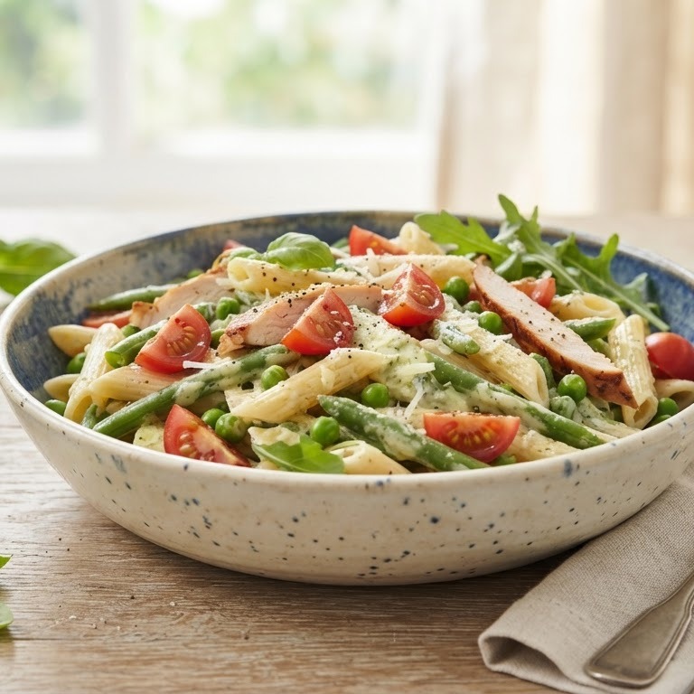 Pastasalade met gerookte kip en snijbonen recept