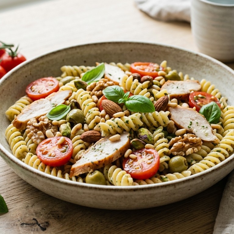 Pastasalade met gerookte kip recept
