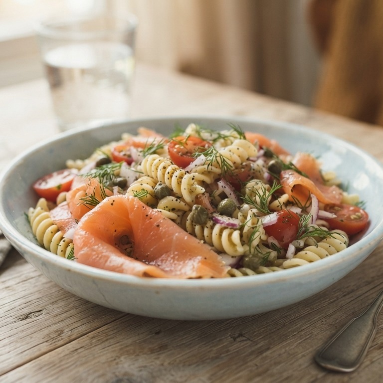 Pastasalade met gerookte zalm recept