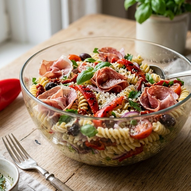 Pastasalade met italiaanse dressing recept