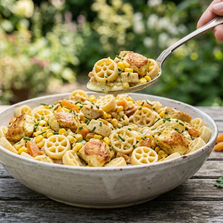Pastasalade met kip en kerriesaus recept