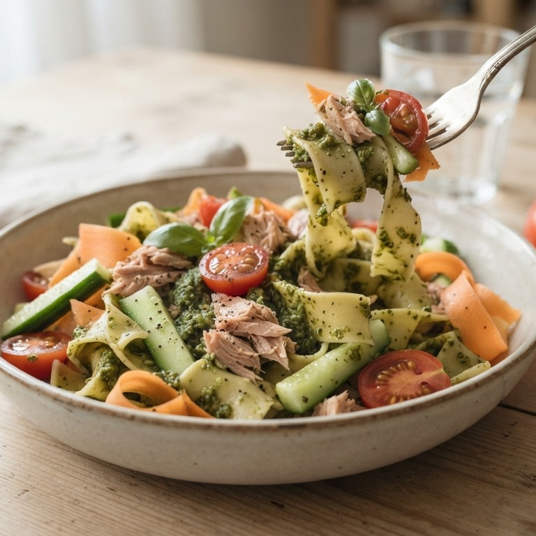 Pastasalade met pesto en tonijn recept