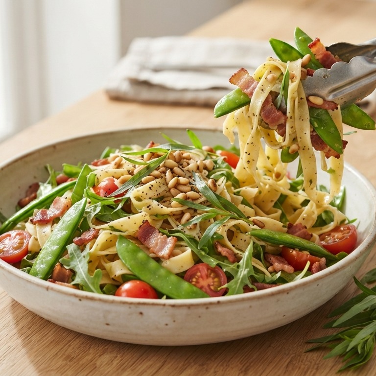 Pastasalade met peultjes en dragon recept