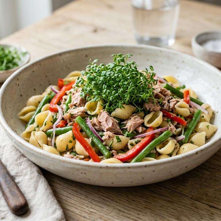 Pastasalade met tonijn en tuinkers recept