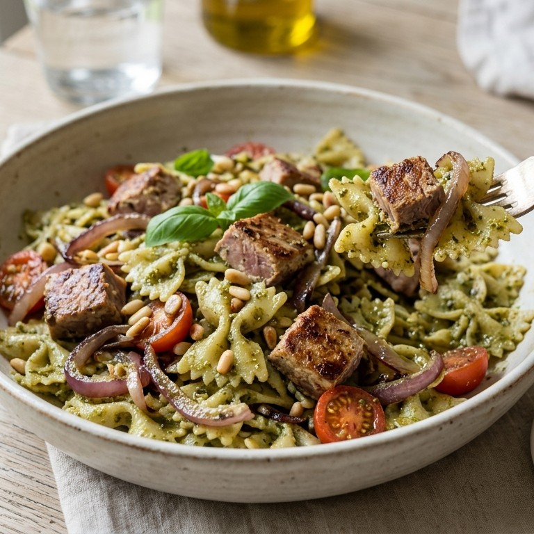 Pastasalade met verse tonijn en pesto recept