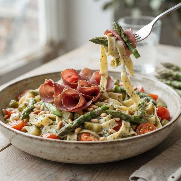 Pastaslaatje met pekelvlees en italiaanse dressing recept