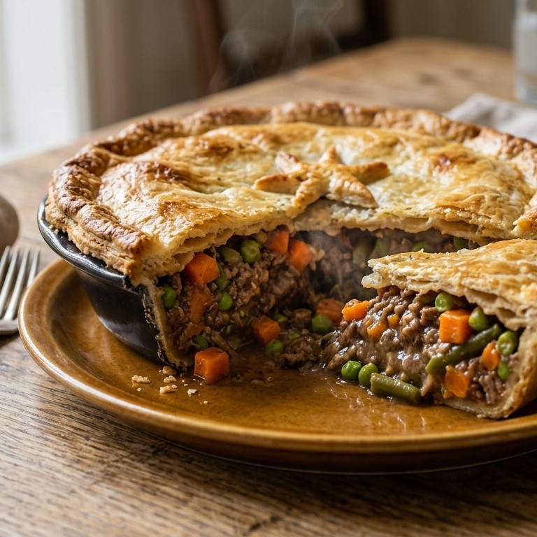 Pasteitje van rundergehakt met worteltjes en doperwten recept