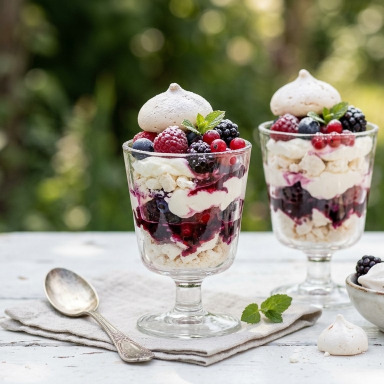 Pavlova met bosvruchten in glaasjes recept