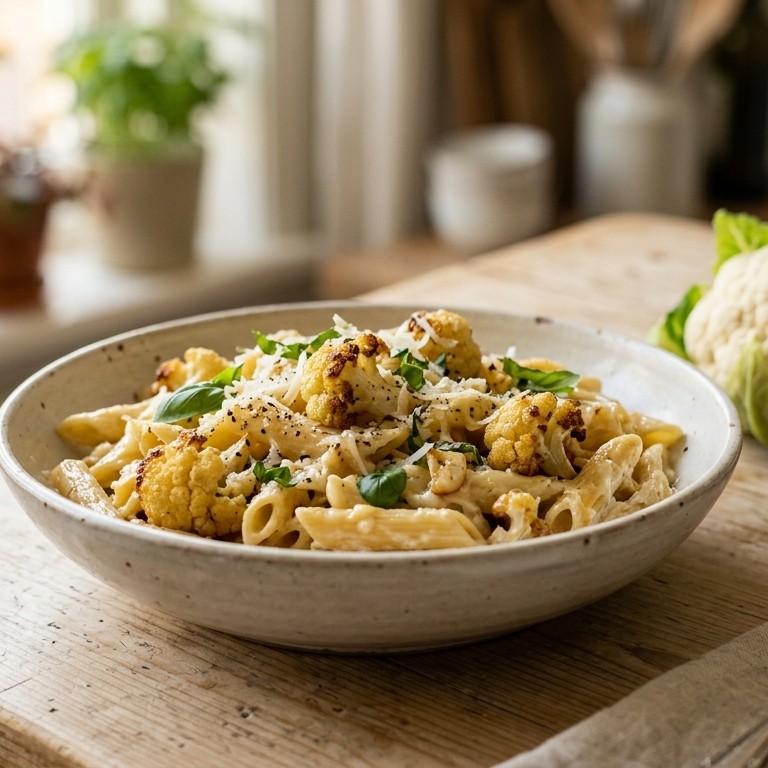 Penne met bloemkool en creme fraiche recept