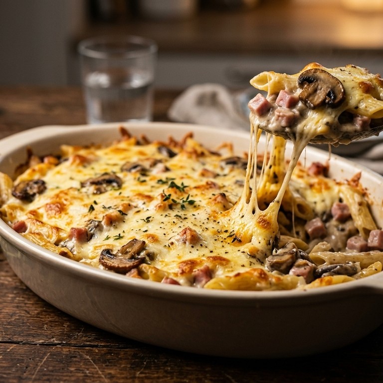 Penne met champignons en ham recept