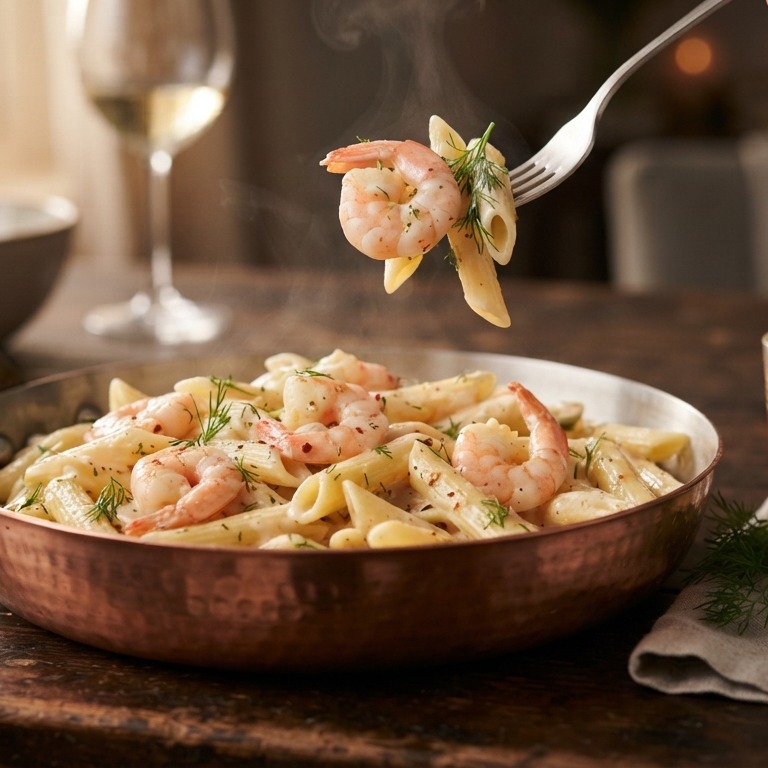 Penne met garnalen en pernod recept