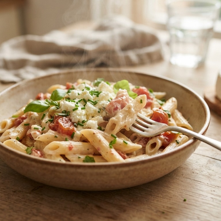 Penne met geitenkaassaus recept