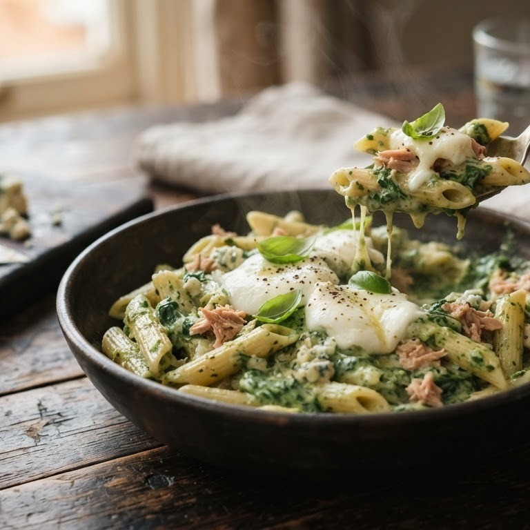 Penne met groene tonijnsaus recept