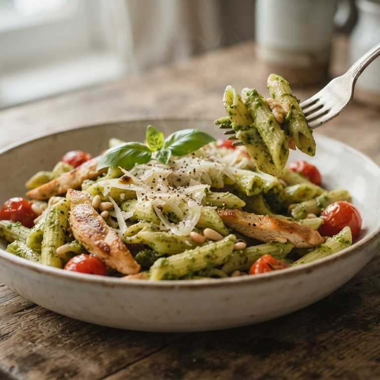 Penne met pesto en kip recept