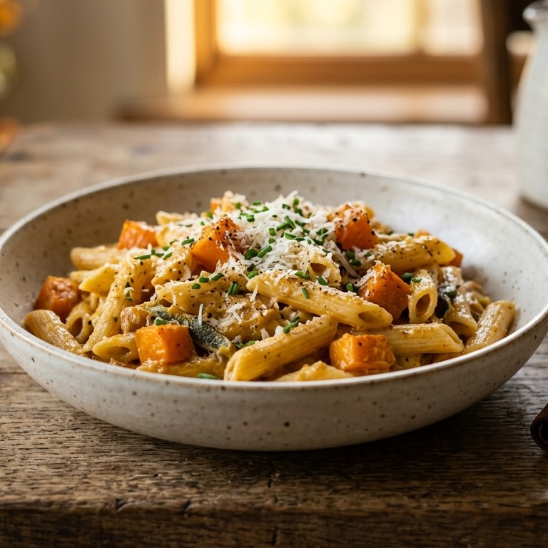 Penne met pompoen en kaneelsaus recept