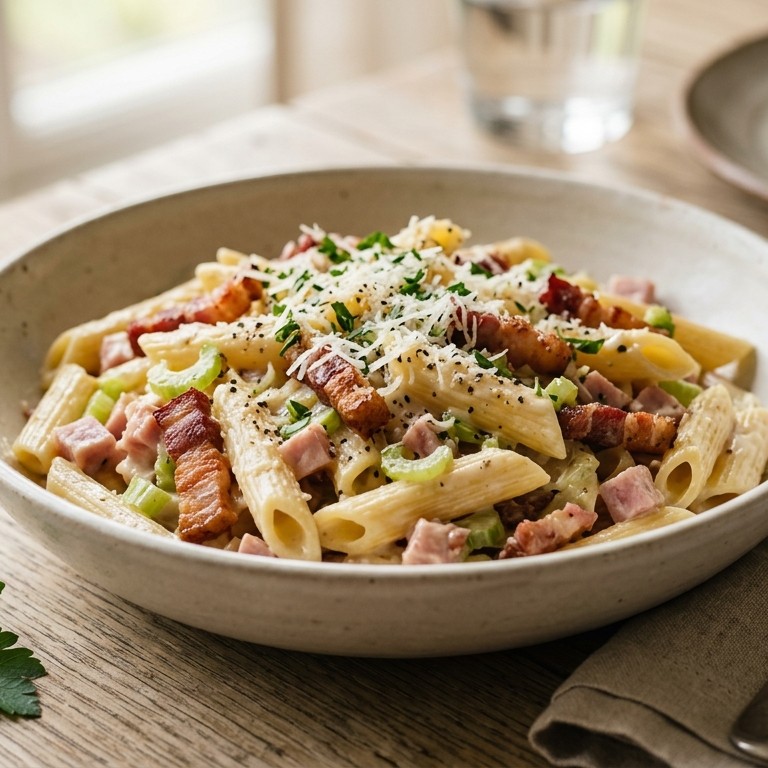 Penne met romige baconsaus recept