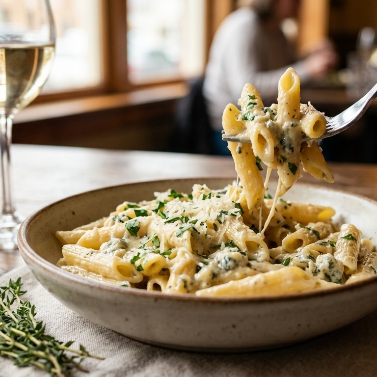 Penne met roquefortsaus recept
