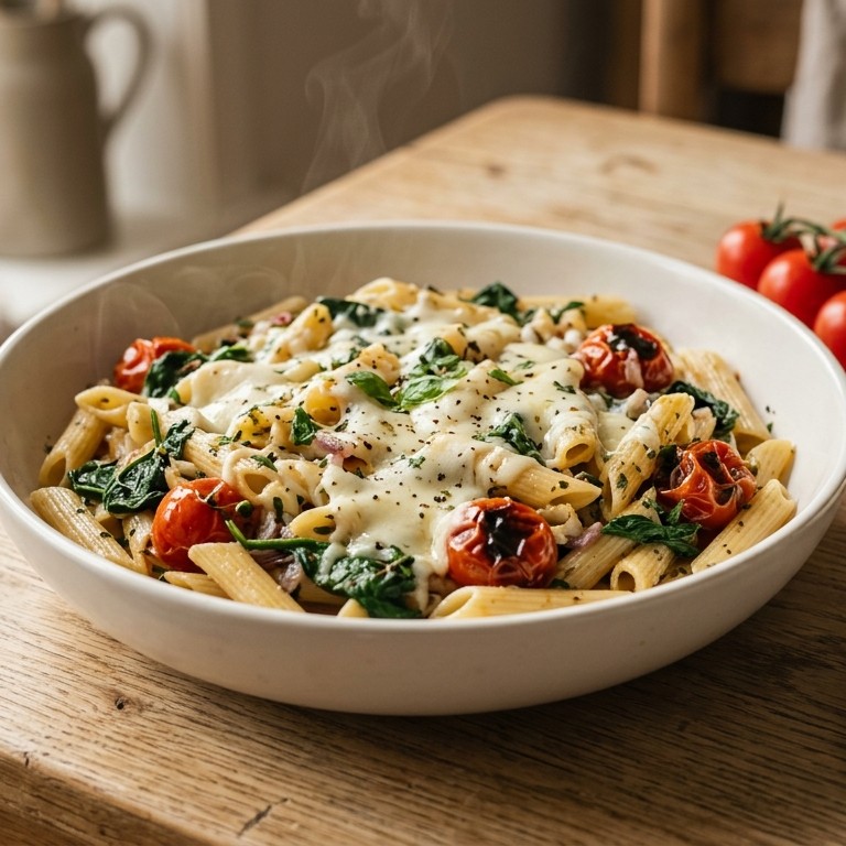 Penne met spinazie en mozzarella recept