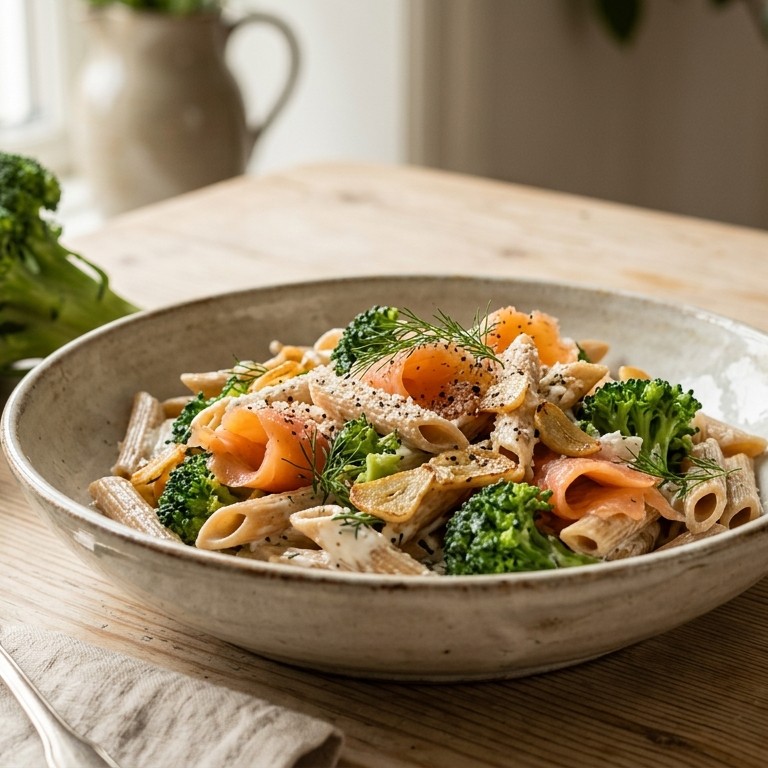 Penne met zalm en broccoli recept