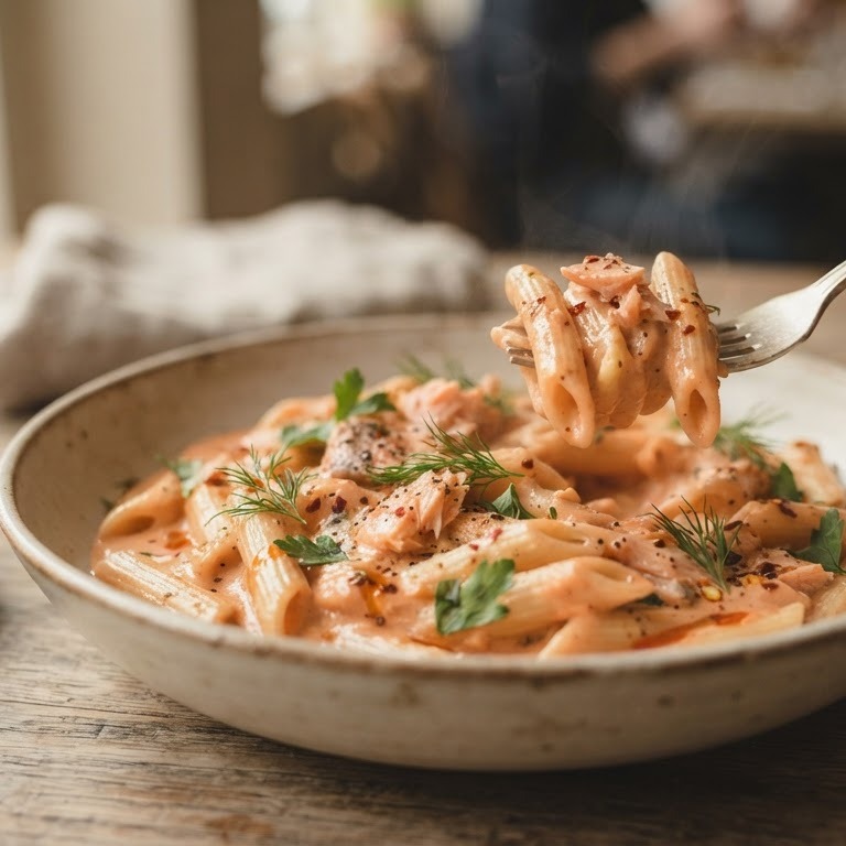 Penne salmone recept