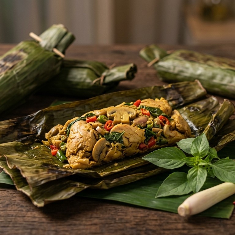 Pepesan Jamur (pittig gestoomde kip pakketjes) recept