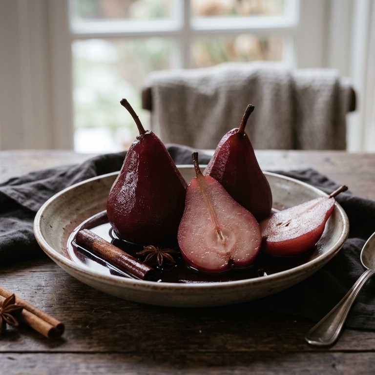 Peren in rode wijnsiroop recept