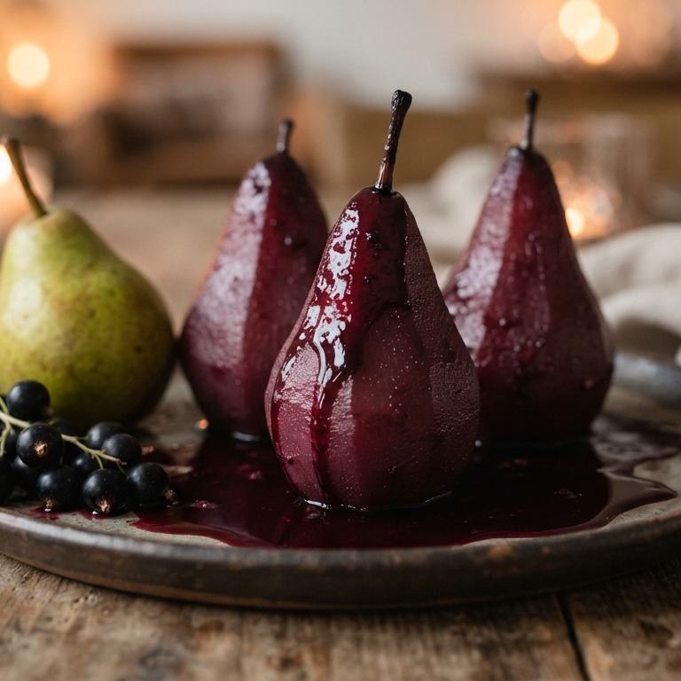 Peren met zwarte bessensaus recept