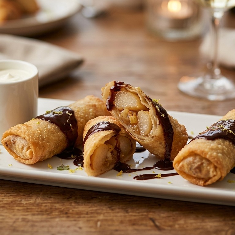 Perenloempiaatjes met gember-chocoladesaus recept