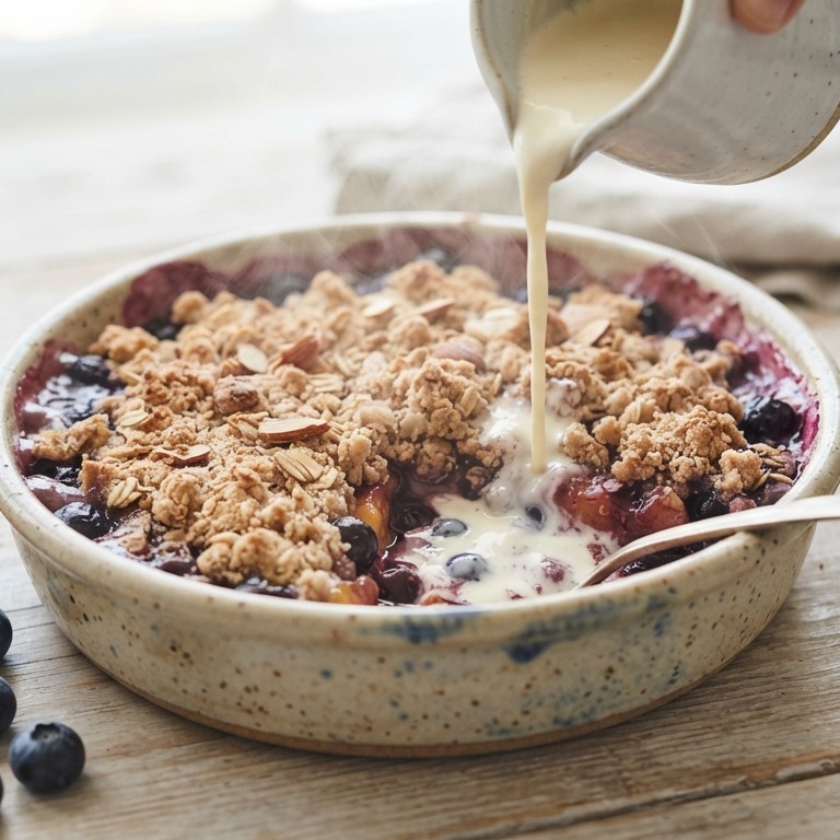 Perzik- bosbessenkruimeldessert recept