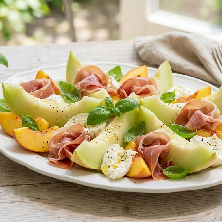 Perzik-meloen met parmaham recept