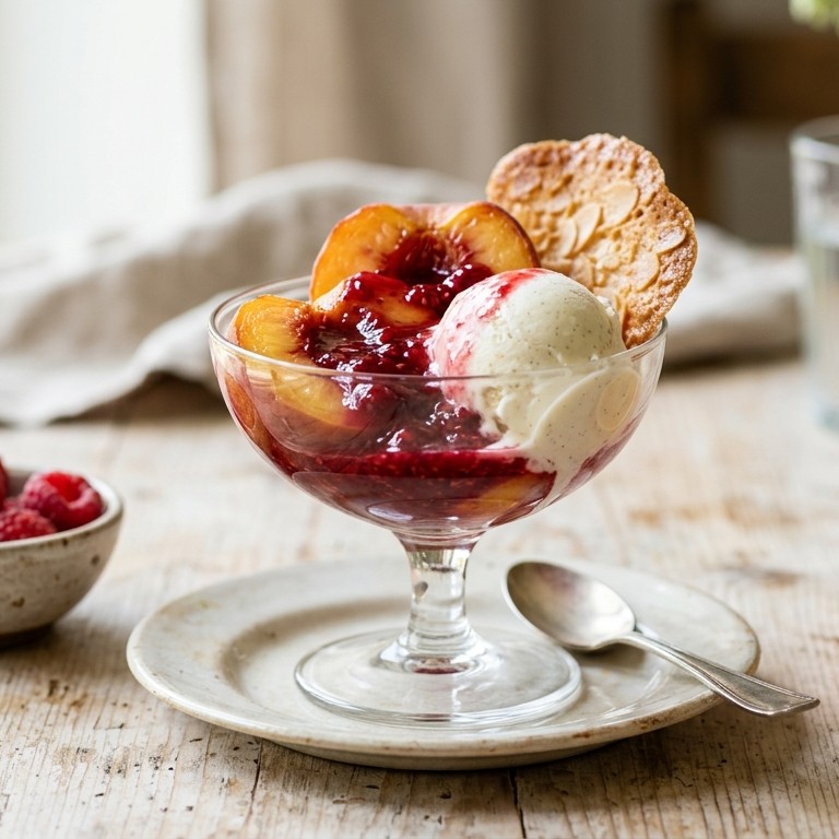 Perziken met frambozensaus recept
