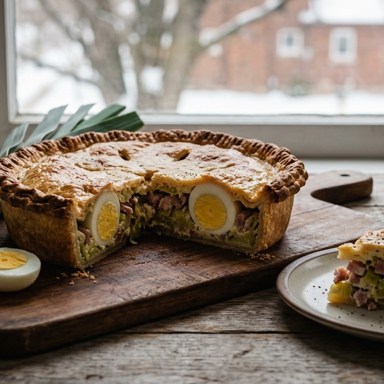Pie met eieren, bacon en prei recept