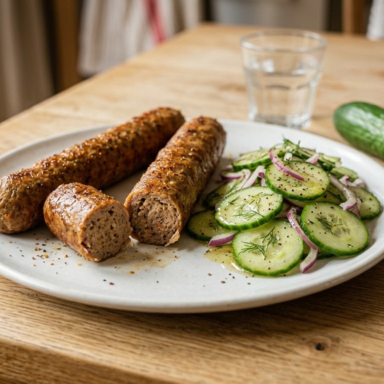 Pikante frikandellen met komkommersalade recept