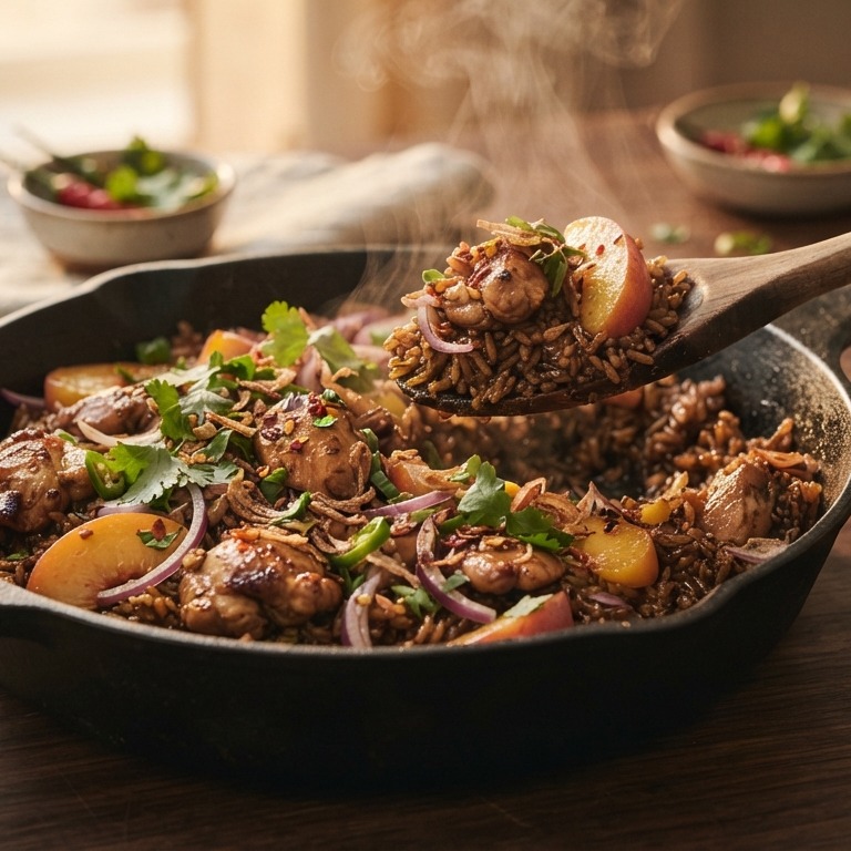 Pilaf met kip,perziken en ketjap recept