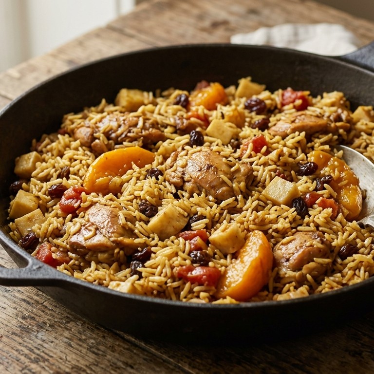 Pilav met kip en perzik recept