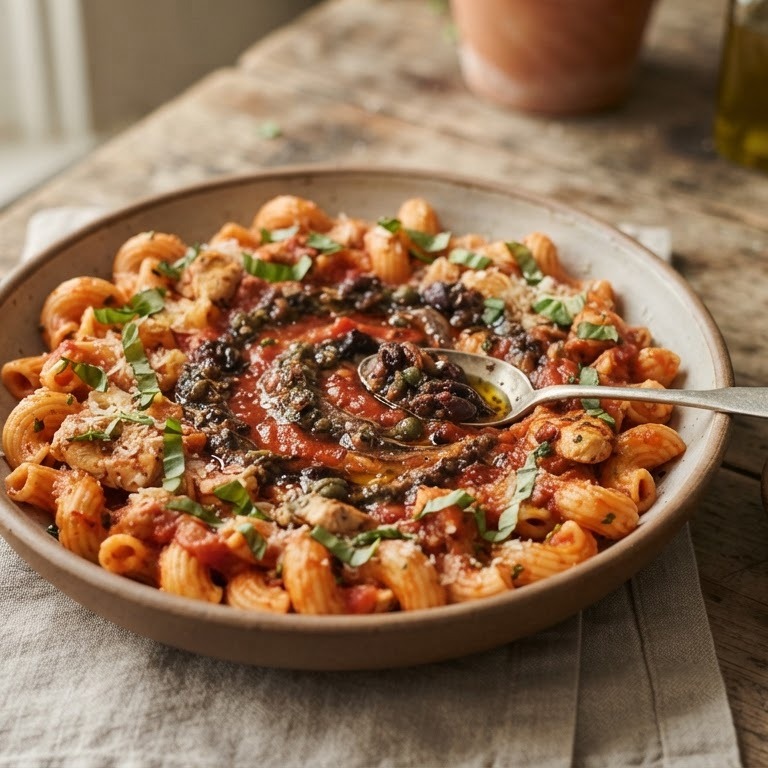 Pipe rigate met tomatensaus en olijventapenade recept