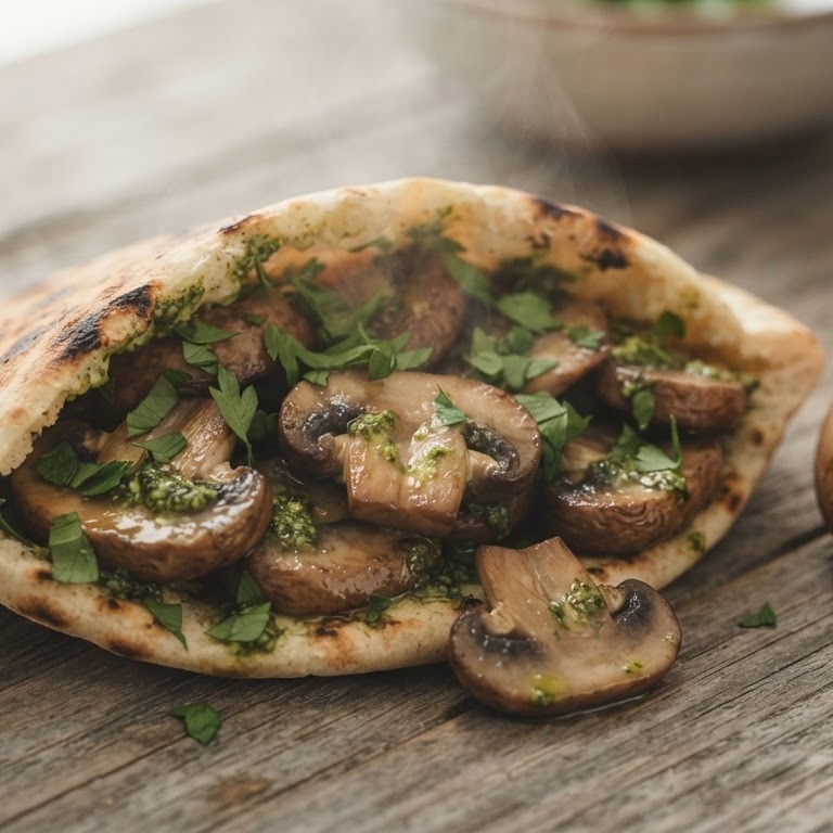 Pitabroodje met champignons en pesto recept