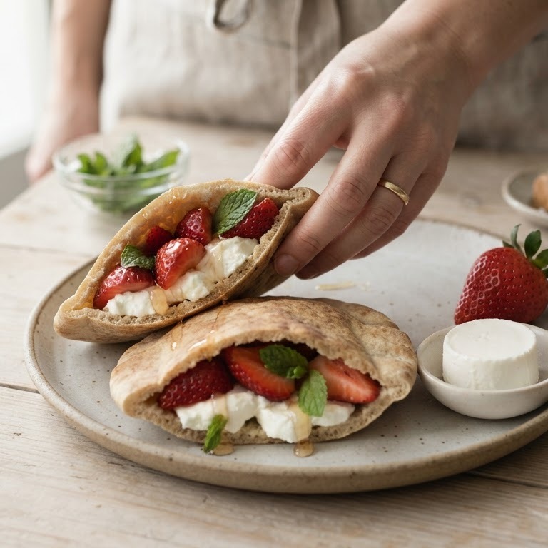 Pitabroodjes met aardbeien en geitenkaas recept