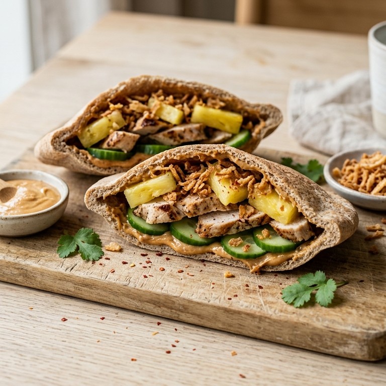 Pitabroodjes met kip, komkommer en ananas recept