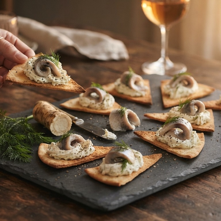 Pitapuntjes met mierikswortel en haring recept