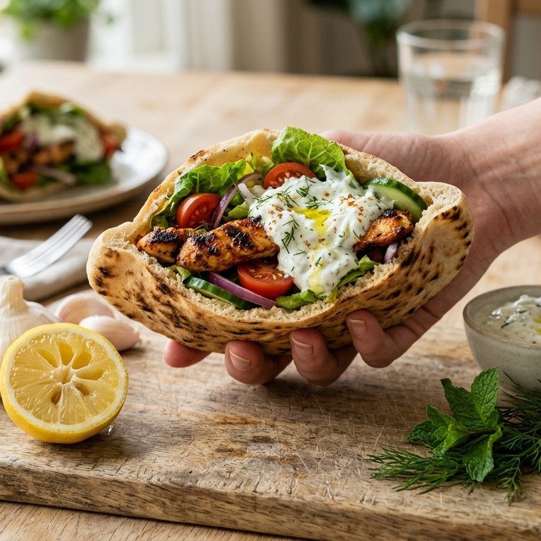 Pittabroodjes met kip en tzatziki recept