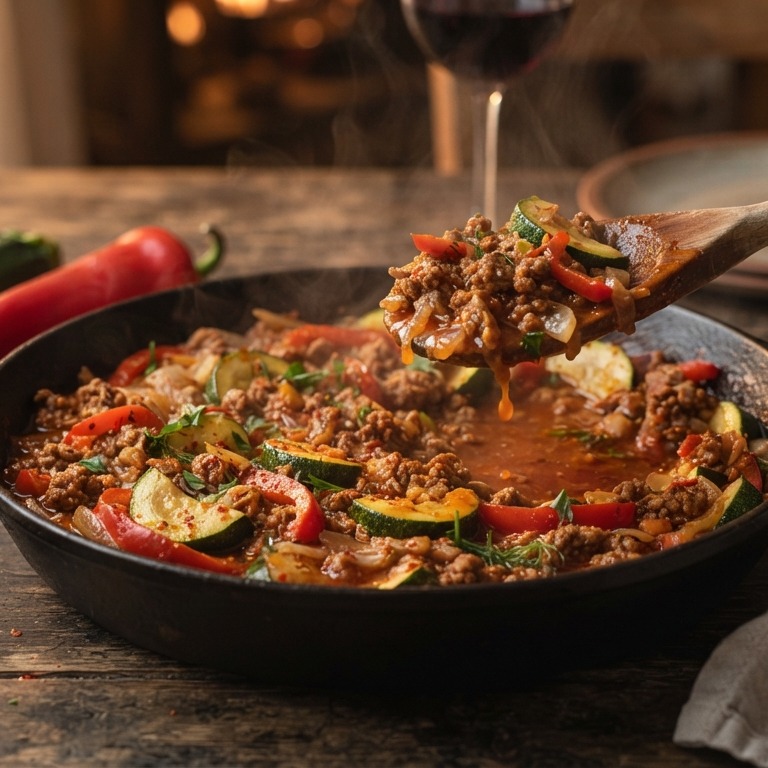 Pittig gehakt met courgette en paprika recept