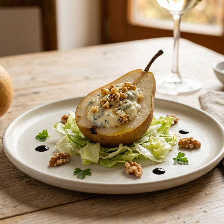 Pittig voorafje van peer met walnoten en gorgonzola recept
