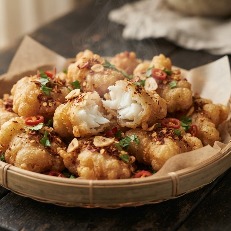 Pittige kibbeling met knoflook recept