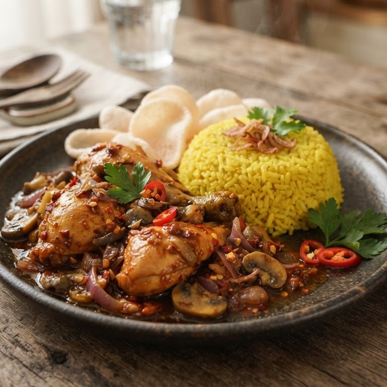 Pittige kip met gele rijst recept