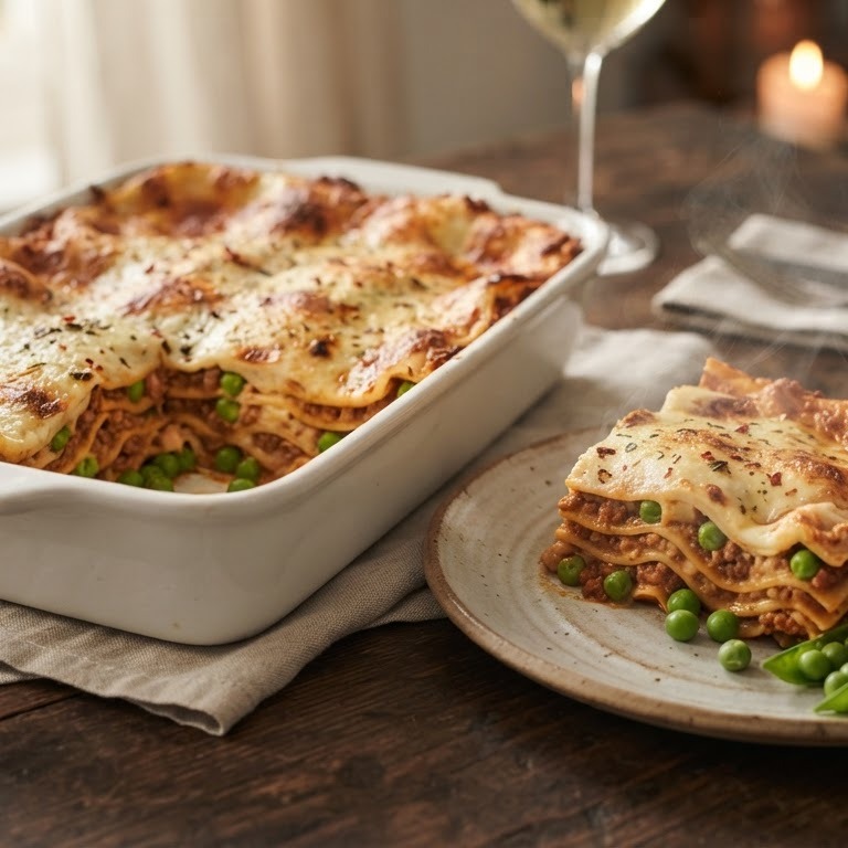 Pittige lasagne met doperwten recept
